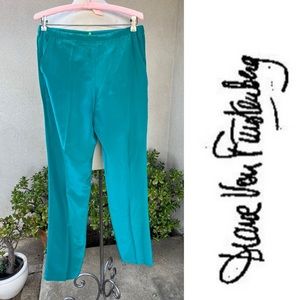 Vintage soft silk teal blue pant high rise pockets Diane Von Furstenberg 8